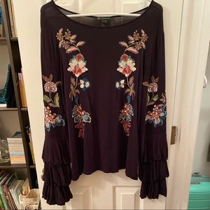 INC Black Embroidered Blouse